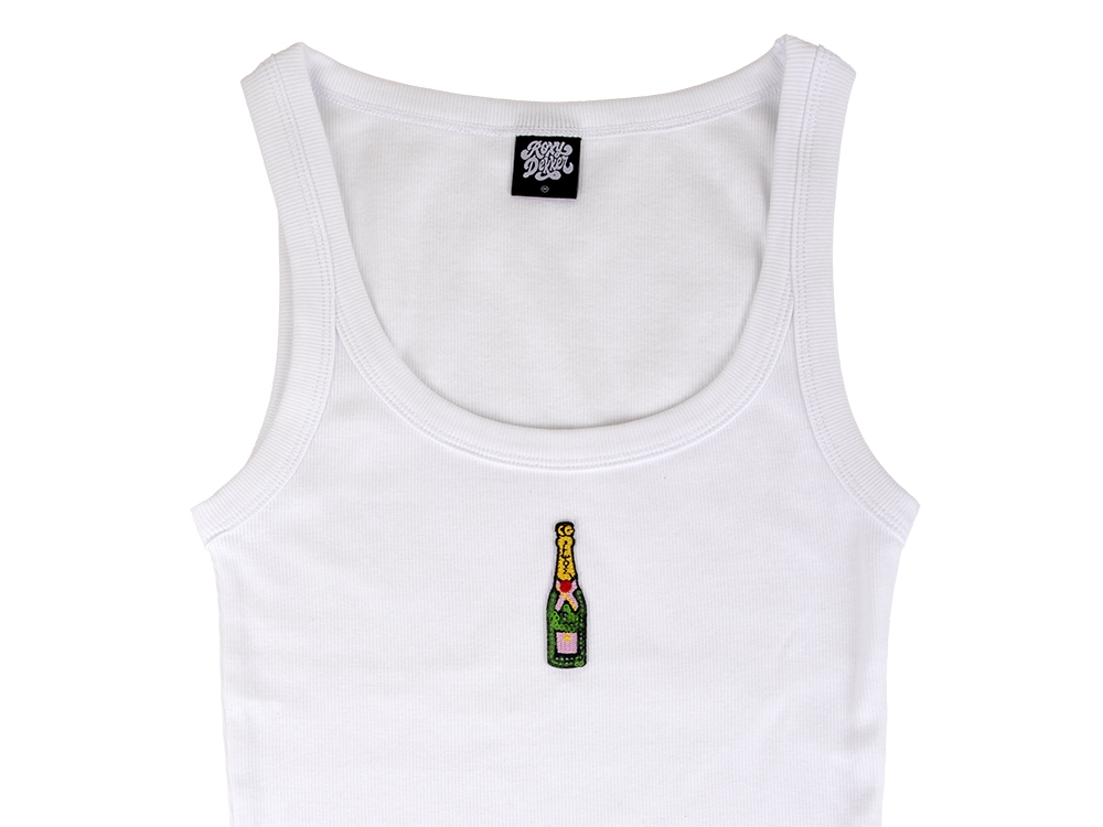 Top 'Zet die Moët in het ijs' Wit met pailletten patch